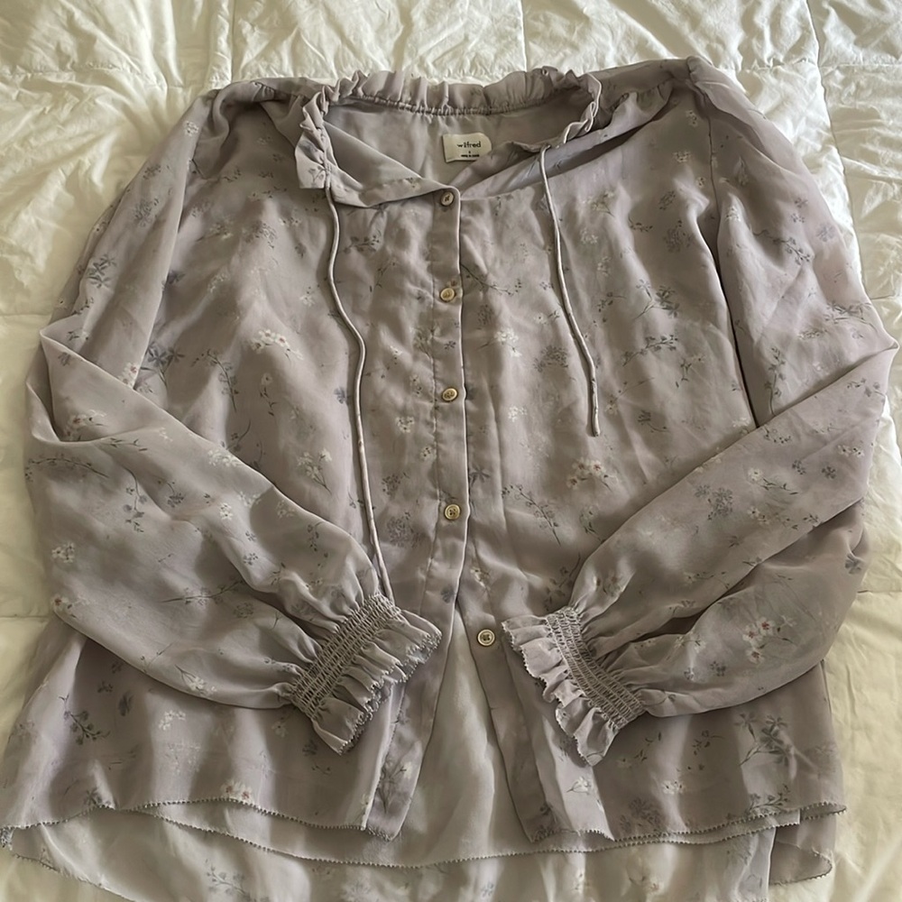 Aritzia Wilfred Lilac Floral Blouse with Tie